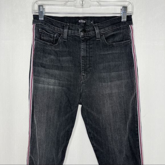 HUDSON / Barbara Track Stripe black skinny jeans in Dark Raven / 28 - Picture 3 of 10